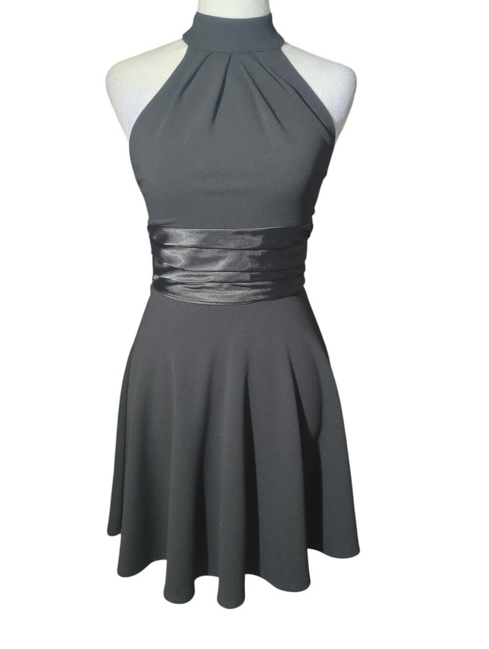 B Darlin One-Shoulder Halter Fit-and-Flare Dress in Charcoal